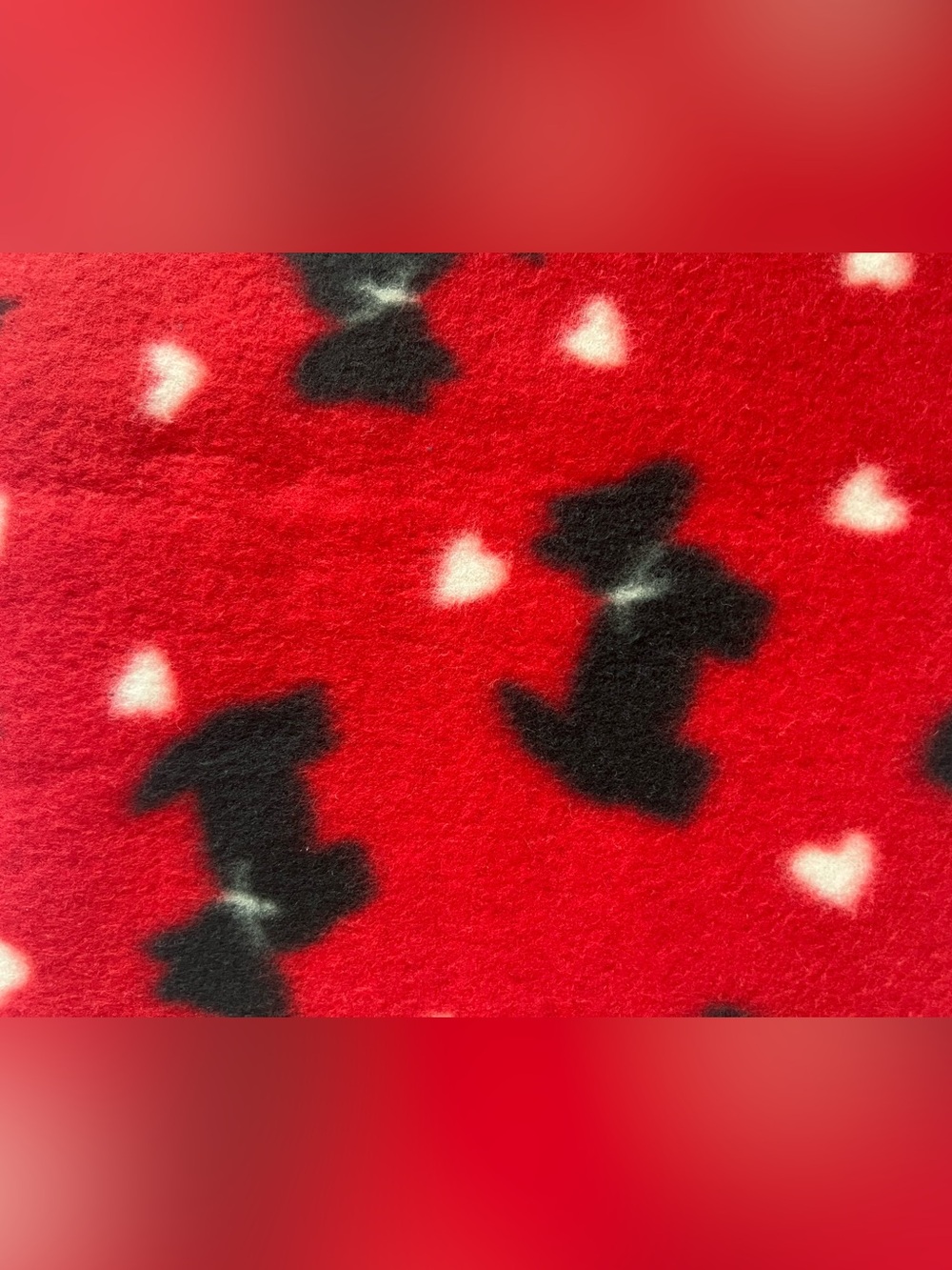 NEW Fleece Fabric Remnant Red w/ Black Scottie Dogs Over All hearts  60" X 12"